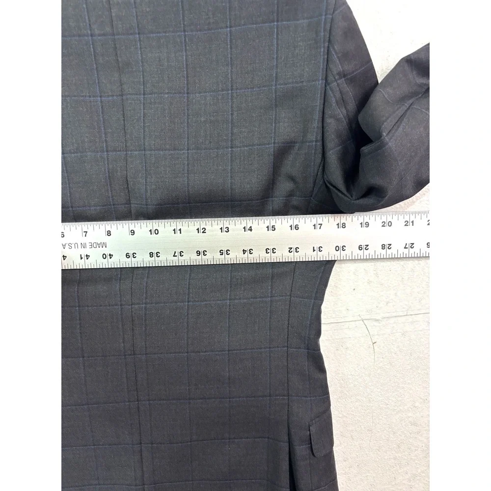 Joseph Abboud 36R 30x29 2pc Pant Suit Charcoal Navy Blue Windowpane Wool Joe‎